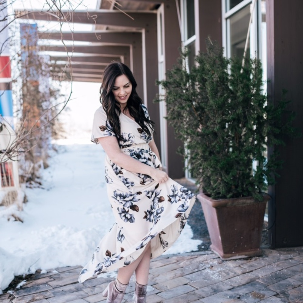 Floral faux wrap dress